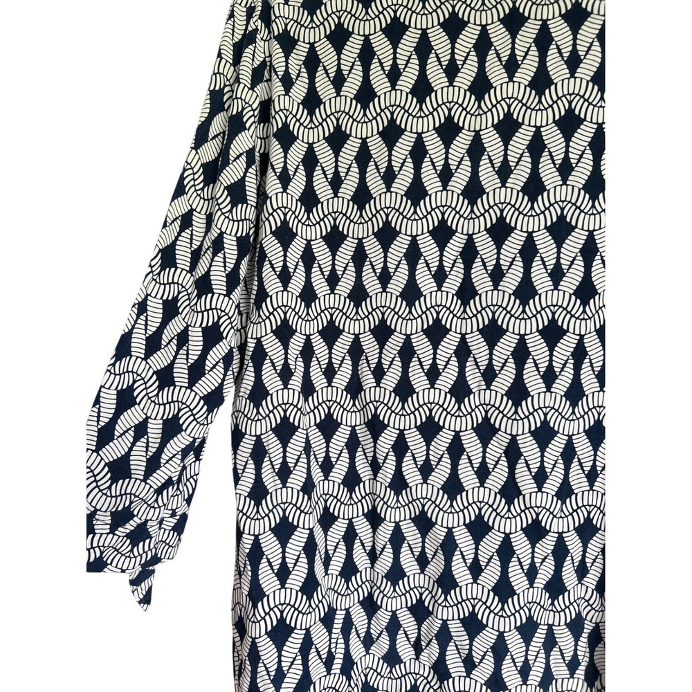 Escapada Living Navy White Geometric Rope Print Boatneck Tie Sleeve Blouse L - Picture 4 of 8